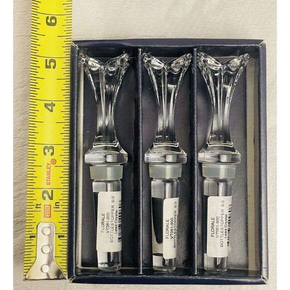3 MIKASA Lead Crystal Florale Decanter Bottle Stoppers 5" Czech Republic New VTG - Picture 6 of 7